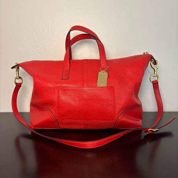Coach Hadley Luxe Grain Bright Red Leather Zip Satchel - Picture 1 of 11
